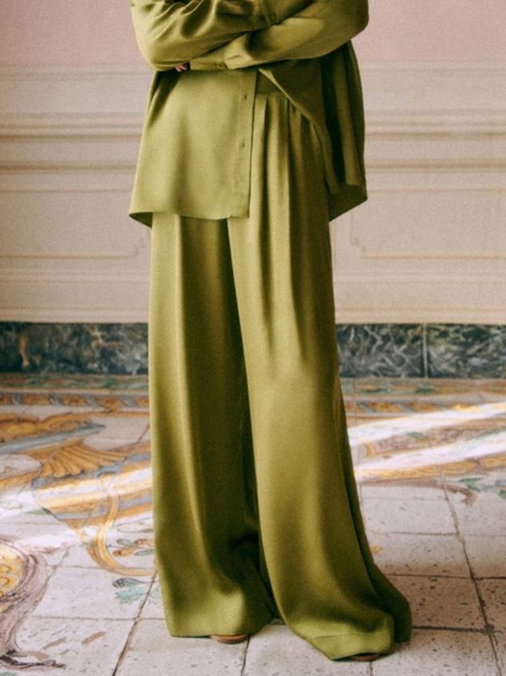 Sezane Olive Green Wide Leg Pants